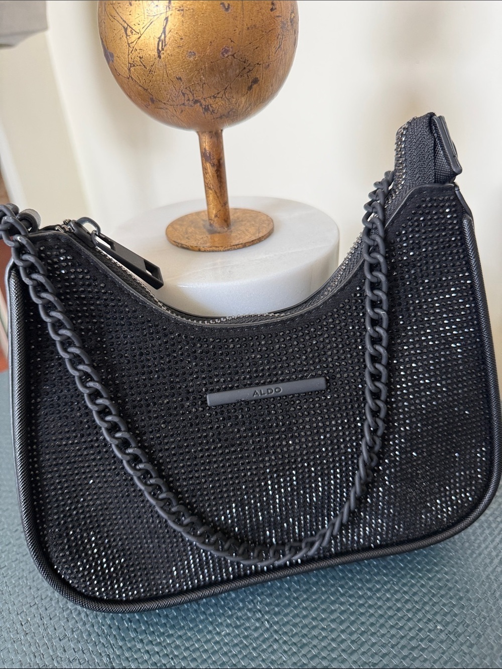 Aldo Babygurl-b Mini Bag Black Rhinestone Chain Shoulder